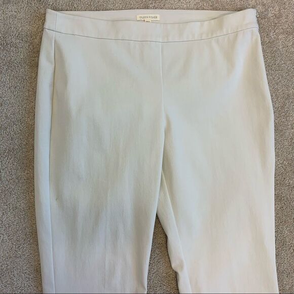 𝅺EILEEN Fisher Ivory cream Organic Cotton Stretch Slim Capri Pants Sz M - Picture 5 of 14